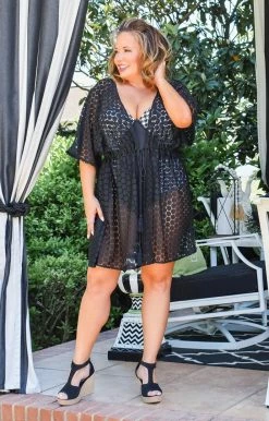 Davi & Dani - PJ04019PER - 41321 Vacation All Summer Kimono/Cover Up - Black Cover Ups