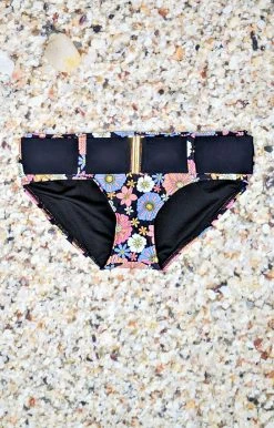 Unique Vintage - CZ200 - 33022 Bon Voyage Floral Bikini Bottom - Black/Multi SWIMWEAR