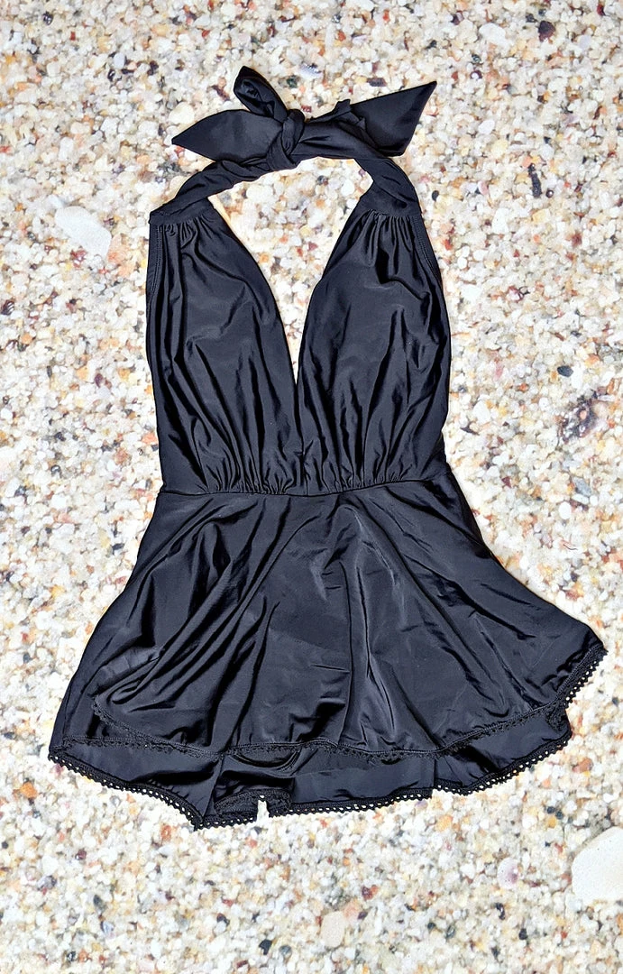 Unique Vintage - CZ148 - 33022 Oasis Babe One Piece Skirted Swimsuit - Black SWIMWEAR 4 Unique Vintage - CZ148 - 33022 Oasis Babe One Piece Skirted Swimsuit - Black SWIMWEAR