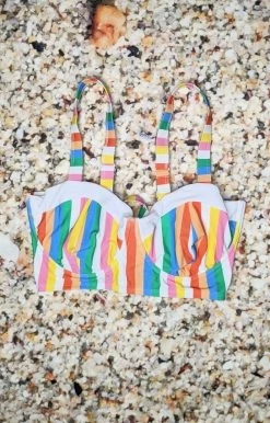 Unique Vintage - CZ089 - 42722 Poolside Drinks Bikini Top - Multi