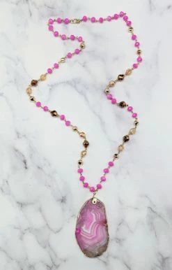 YFW - 72749-32 - 72222 Think Pink Stone Necklace - Fuchsia