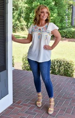 Hailey & Co - IT6294A - 63022 Invested In You Embroidered Top - Ivory