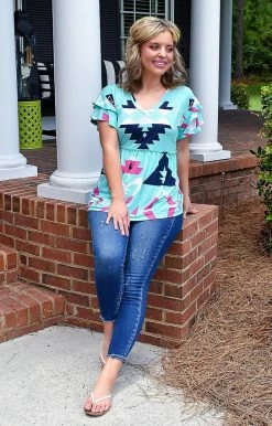 Heimish - ST2304-11 - 72322 Saving My Love Print Top - Mint TOPS