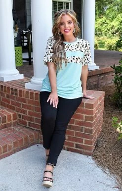 YFW - 10504 - 52122 Defining You Leopard Print Top - Mint TOPS