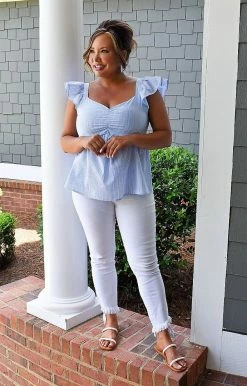 Andree - T10203-PP - 51122 Always On Your Mind Striped Top - Sky Blue TOPS