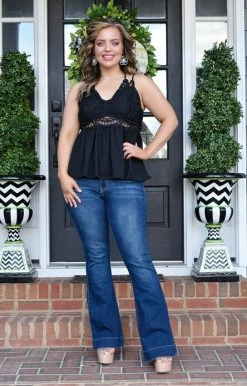 Main Strip - LT31508X - 12722 Elevated Interest Lace Top - Black TOPS