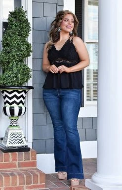 Main Strip - LT31508X - 12722 Elevated Interest Lace Top - Black TOPS