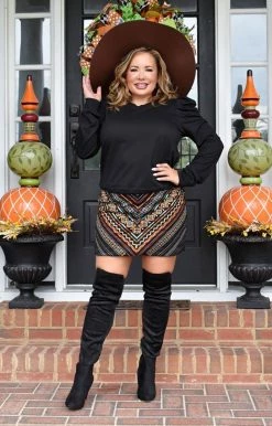 Andree - 64044-PP - 10821 Feeling It Embroidered Skirt - Black 9 Andree - 64044-PP - 10821 Feeling It Embroidered Skirt - Black