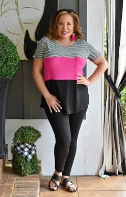 Heimish - ST1172-10 - 21822 It's A Wild World Colorblock Top - Fuchsia/Black TOPS