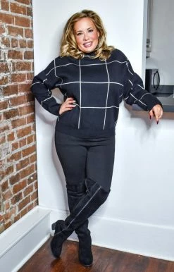 Davi & Dani - PWT91374APER - 121420 My Grateful Heart Plaid Sweater - Black/Ivory Sweaters 7 Davi & Dani - PWT91374APER - 121420 My Grateful Heart Plaid Sweater - Black/Ivory Sweaters