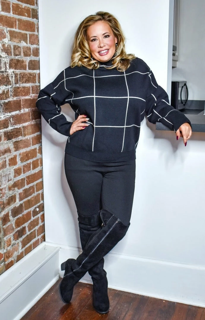 Davi & Dani - PWT91374APER - 121420 My Grateful Heart Plaid Sweater - Black/Ivory Sweaters 4 Davi & Dani - PWT91374APER - 121420 My Grateful Heart Plaid Sweater - Black/Ivory Sweaters