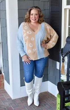 Gee Gee - ST1278A - 11522 Sweet Surprises Print Sweater - Sky Blue/Taupe