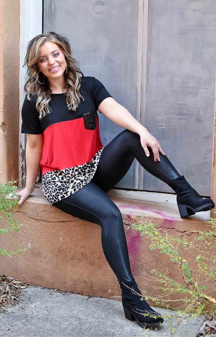 Heimish - BL-ST1265-10 - 2222 TOPS Not So Wild Colorblock Top - Red/Leopard 2 Heimish - BL-ST1265-10 - 2222 TOPS Not So Wild Colorblock Top - Red/Leopard