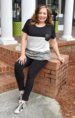 Heimish - BL-ST1265-13 - 21222 Playful Heart Colorblock Top - White/Camo TOPS