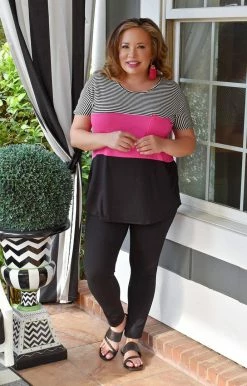 Heimish - ST1172-10 - 21822 It's A Wild World Colorblock Top - Fuchsia/Black TOPS