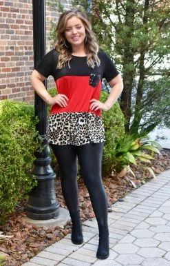 Heimish - BL-ST1265-10 - 2222 TOPS Not So Wild Colorblock Top - Red/Leopard