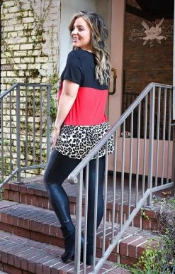 Heimish - BL-ST1265-10 - 2222 TOPS Not So Wild Colorblock Top - Red/Leopard 6 Heimish - BL-ST1265-10 - 2222 TOPS Not So Wild Colorblock Top - Red/Leopard