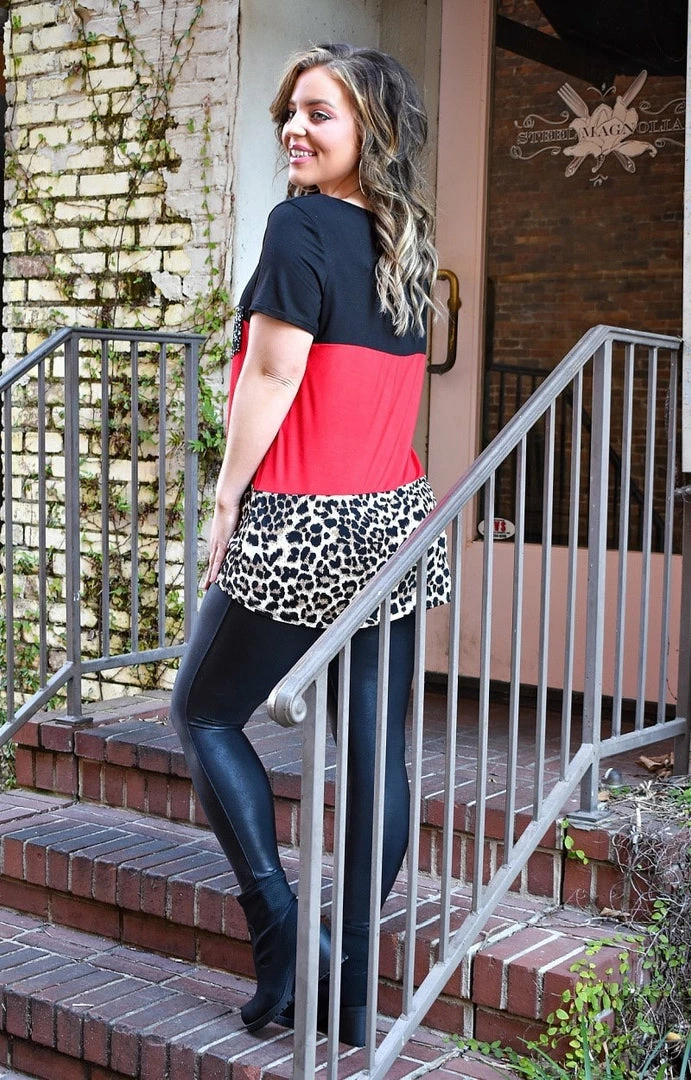 Heimish - BL-ST1265-10 - 2222 TOPS Not So Wild Colorblock Top - Red/Leopard 3 Heimish - BL-ST1265-10 - 2222 TOPS Not So Wild Colorblock Top - Red/Leopard