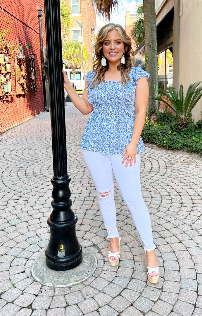 Staccato - 18579PP - 22122 Forever In Love Print Top - Blue TOPS 2 Staccato - 18579PP - 22122 Forever In Love Print Top - Blue TOPS