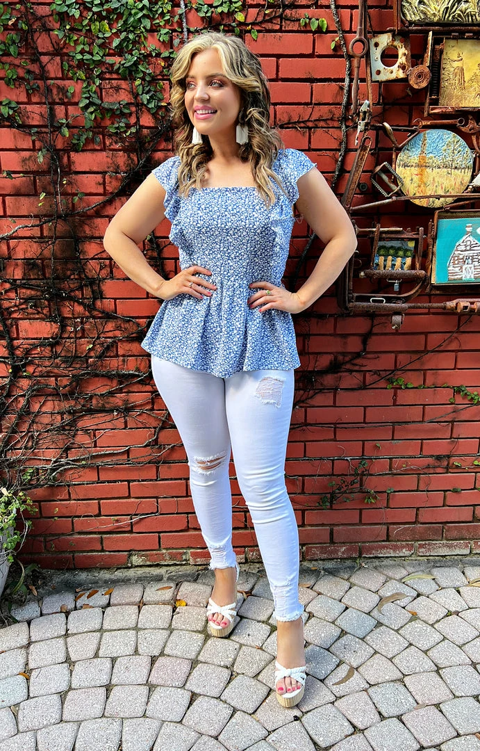 Staccato - 18579PP - 22122 Forever In Love Print Top - Blue TOPS 4 Staccato - 18579PP - 22122 Forever In Love Print Top - Blue TOPS