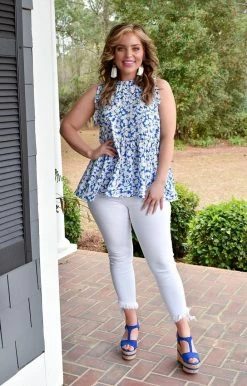 Staccato - 18525-PP - 22422 Without A Care Floral Top - Royal Blue TOPS