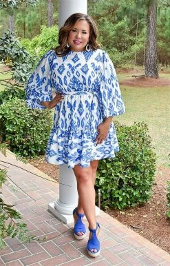 Flying Tomato - ID18611-PP - 31922 DRESSES Leave You Speechless Print Dress - White/Blue