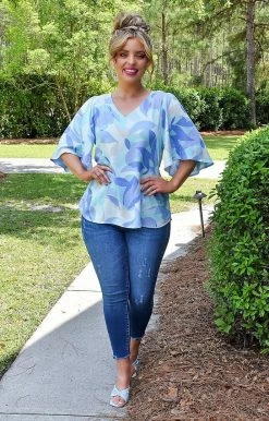 Andree - 18950-3-PP - 51122 TOPS Burst Of Happiness Print Top - Blue