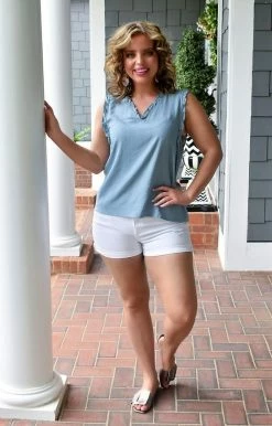 White Birch - T23425XL - 52822 Change It Up Chambray Top TOPS