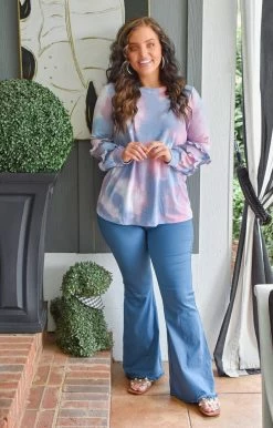 Umgee - N6715 - 83121 Better Than Expected Flare Pants - Denim Blue