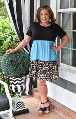 Heimish - BL-SD1266-10 - 21622 Such A Babe Colorblock Dress - Aqua/Leopard