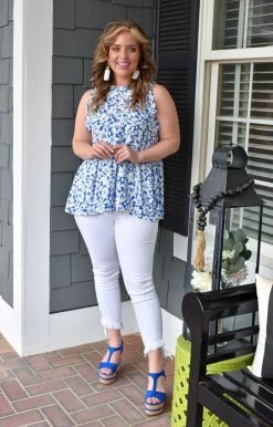 Staccato - 18525-PP - 22422 Without A Care Floral Top - Royal Blue TOPS