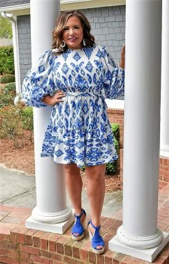 Flying Tomato - ID18611-PP - 31922 DRESSES Leave You Speechless Print Dress - White/Blue