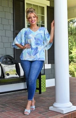 Andree - 18950-3-PP - 51122 TOPS Burst Of Happiness Print Top - Blue