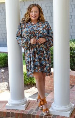 Umgee - A6731 - 101521 Glad We Met Floral Dress - Teal