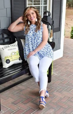 Staccato - 18525-PP - 22422 Without A Care Floral Top - Royal Blue TOPS