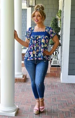 Andree - 18636-1-PP - 5822 A Pretty Sight Floral Top - Blue/Multi TOPS