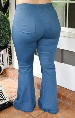 Umgee - N6715 - 83121 Better Than Expected Flare Pants - Denim Blue