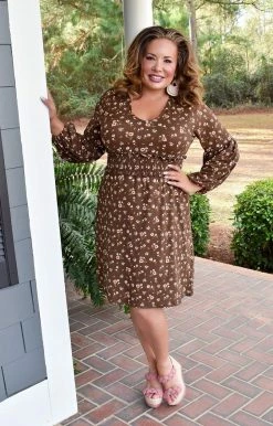 143 Story - CDB20551A-PP - 12922 I'm Dreaming Floral Dress - Brown DRESSES