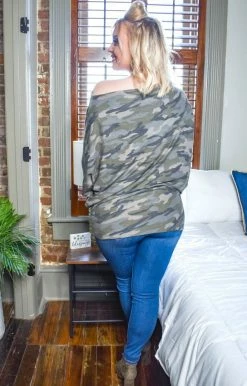 Heimish - BL-ST1371-14 - 92920 Hide And Seek Camo Print Top Off The Shoulder Tops
