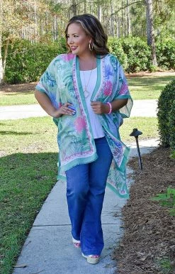 KW Fashion - WLK210218GRN - 4622 Aloha Babe Print Kimono 7 KW Fashion - WLK210218GRN - 4622 Aloha Babe Print Kimono