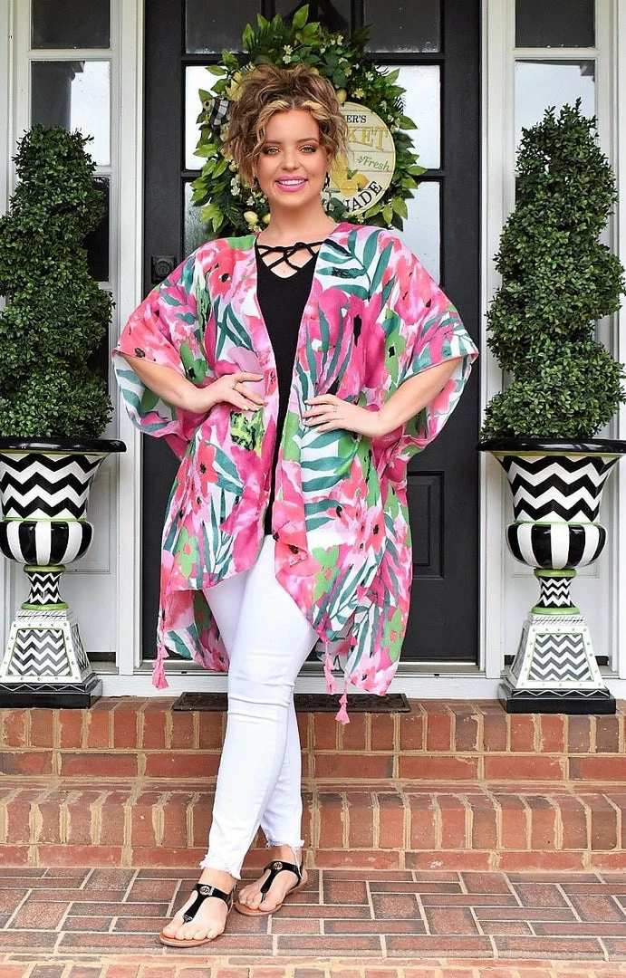 KW Fashion - WLK210166 - 4922 Island Days Print Kimono 4 KW Fashion - WLK210166 - 4922 Island Days Print Kimono