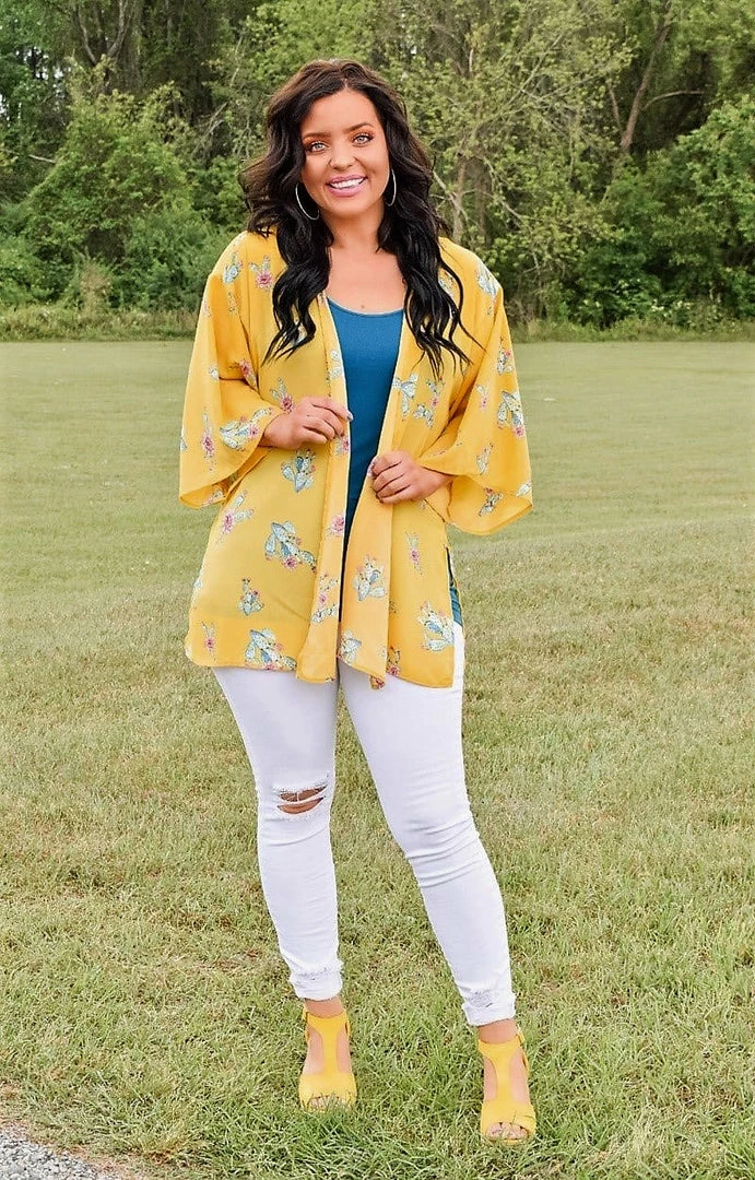 Vision - T1787-8PP - 41721 Don't Be Prickly Print Kimono/Cover Up - Yellow 4 Vision - T1787-8PP - 41721 Don't Be Prickly Print Kimono/Cover Up - Yellow