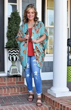 Umgee - A4247 - 3122 Delicate Dreams Floral Kimono - Mint