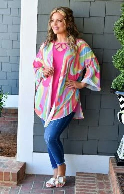 Lime & Chili - LT5717 - 32322 Delighted Feeling Print Kimono - Multi TOPS