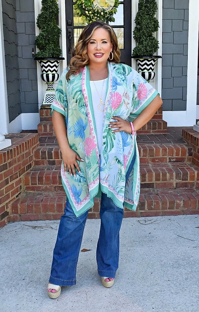 KW Fashion - WLK210218GRN - 4622 Aloha Babe Print Kimono 1 KW Fashion - WLK210218GRN - 4622 Aloha Babe Print Kimono