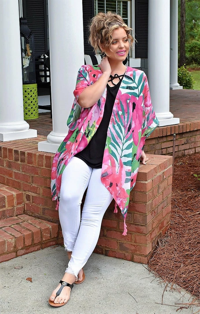 KW Fashion - WLK210166 - 4922 Island Days Print Kimono 1 KW Fashion - WLK210166 - 4922 Island Days Print Kimono