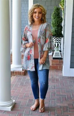 Heimish - EJ6101-10 - 63022 TOPS Where The Heart Is Floral Kimono - Slate