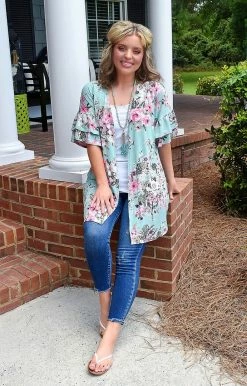 Heimish - SJ1088-10 - 72322 Let's Meet Later Floral Kimono - Mint