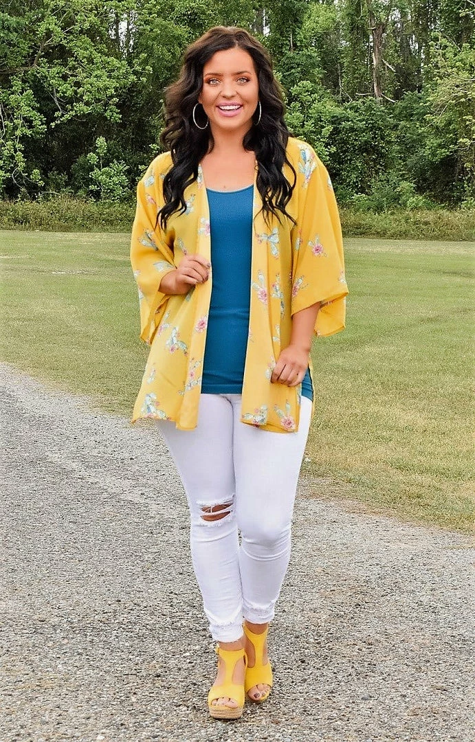 Vision - T1787-8PP - 41721 Don't Be Prickly Print Kimono/Cover Up - Yellow 1 Vision - T1787-8PP - 41721 Don't Be Prickly Print Kimono/Cover Up - Yellow