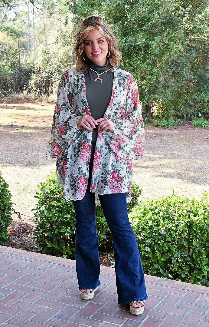 Umgee - A6303 - 22722 SWIMWEAR Bed Of Flowers Floral Kimono - Cream 1 Umgee - A6303 - 22722 SWIMWEAR Bed Of Flowers Floral Kimono - Cream